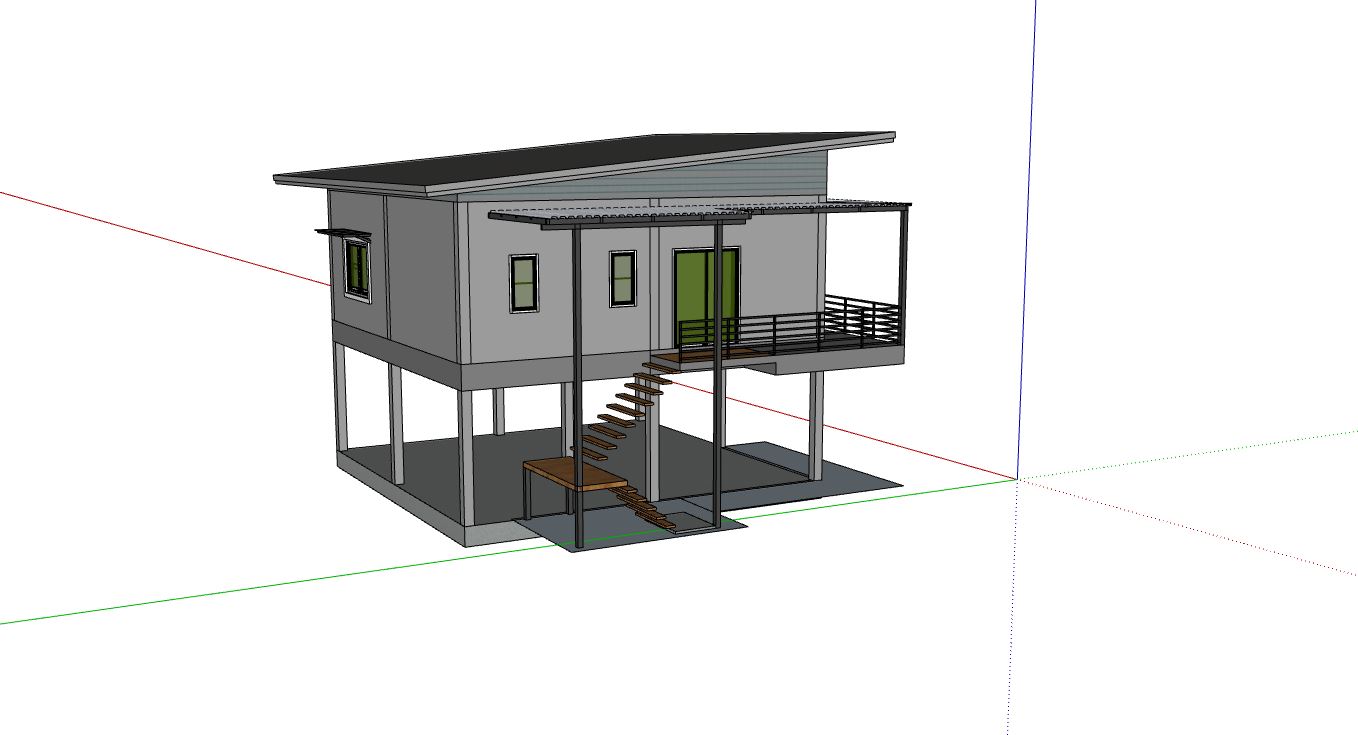 nhà 1 tầng,Model sketchup nhà 1 tầng,mẫu nhà 1 tầng,phối cảnh nhà 1 tầng